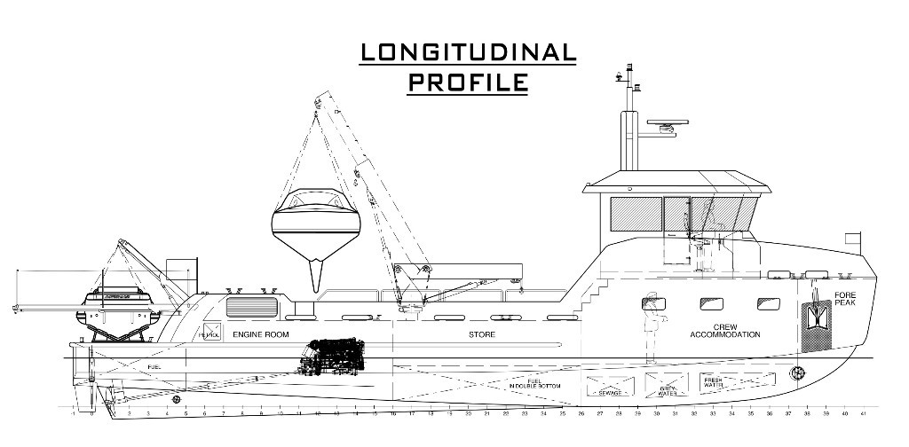 YXT annuncia costruzione del Yxt 20m support vessel longitudinasl profile